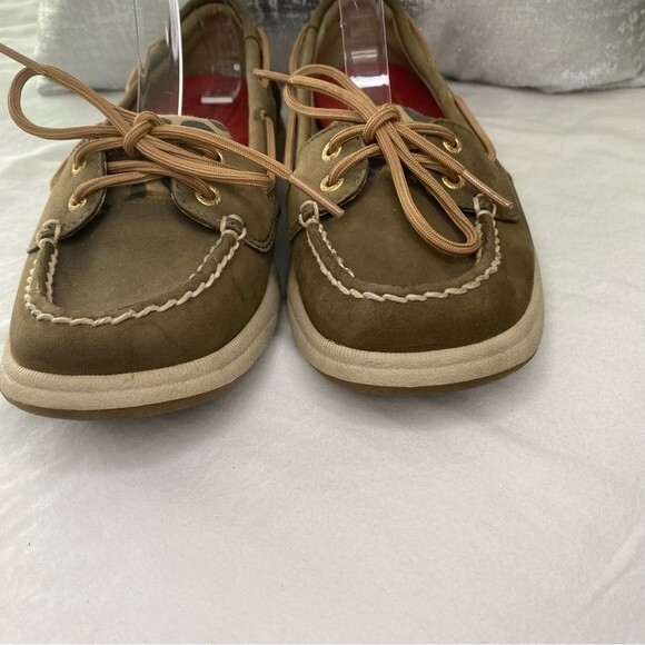 Sperry Top Sider Leather Tan Brown Boat Shoe with Animal Print Accent Size 8.5M - Picture 9 of 14